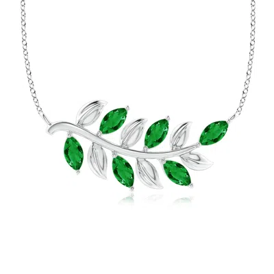 Angara Marquise Emerald Olive Branch Pendant In White