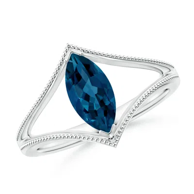 Angara Marquise London Blue Topaz Split Shank Ring With Milgrain