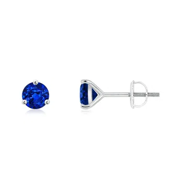 Angara Martini-set Round Blue Sapphire Stud Earrings