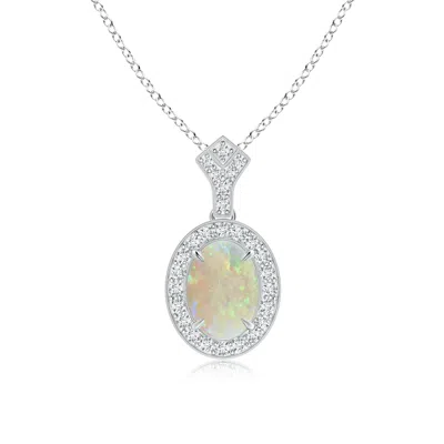 Angara Milgrain-edged Oval Opal And Diamond Halo Pendant In Metallic