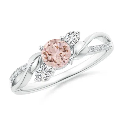 Angara Morganite And Diamond Twisted Vine Ring In Metallic