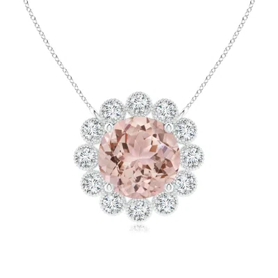 Angara Morganite Pendant With Bezel-set Diamond Halo In Burgundy