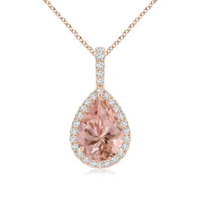 Angara Morganite Teardrop Pendant With Diamond Halo In Gold