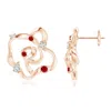 Angara Multi-shape Dispersed Diamond & Ruby Sakura Studs In Rose Gold/i-j