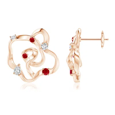Angara Multi-shape Dispersed Diamond & Ruby Sakura Studs In Gold