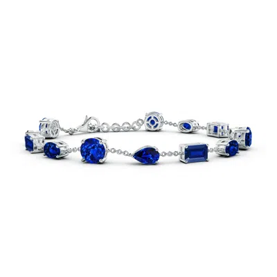 Angara Multi-shape Lab-grown Blue Sapphire Station Bracelet