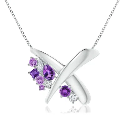 Angara Multi-shape Waterfall Amethyst & Diamond Sumi Stroke Pendant In Metallic