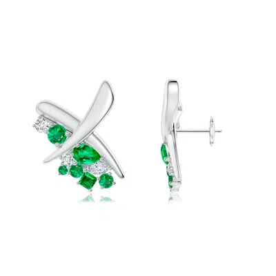 Angara Multi-shape Waterfall Emerald & Diamond Sumi Stroke Studs In Green