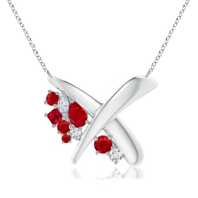 Angara Multi-shape Waterfall Ruby & Diamond Sumi Stroke Pendant In Metallic