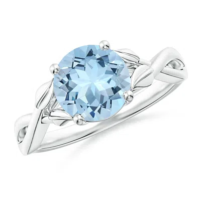 Angara Nature Inspired Aquamarine Crossover Ring With Leaf Motifs In Blue