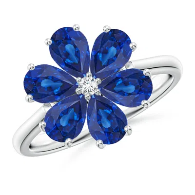 Angara Nature Inspired Blue Sapphire & Diamond Flower Ring