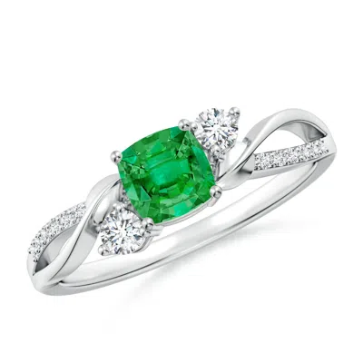 Angara Nature Inspired Cushion Emerald Twisted Vine Engagement Ring In Green
