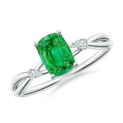 Angara Nature Inspired Cushion Rectangular Emerald Side Stone Engagement Ring In Metallic