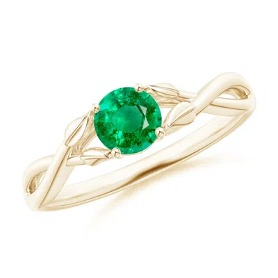 Angara Nature Inspired Emerald Crossover Engagement Ring With Leaf Motifs In Gold