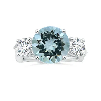 Angara Nature Inspired Gia Certified Aquamarine Three Stone Ring With Diamonds In Metallic