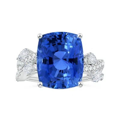 Angara Nature-inspired Gia Certified Cushion Blue Sapphire Ring With Diamonds In Burgundy