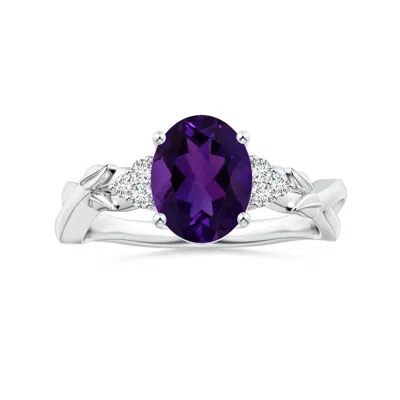 Angara Nature Inspired Gia Certified Oval Amethyst Ring With Side Diamonds In Purple