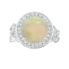 Angara Nature Inspired Gia Certified Round Opal Halo Ring With Diamonds In White Gold/milky With Medium Play Of Colour
