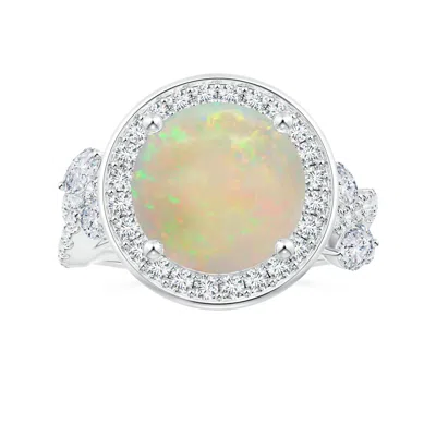Angara Nature Inspired Gia Certified Round Opal Halo Ring With Diamonds In Metallic