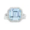 Angara Nature Inspired Gia Certified Square Emerald-cut Aquamarine Ring With Halo In White Gold/light Swiss Blue