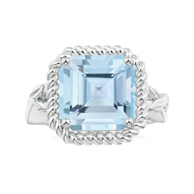 Angara Nature Inspired Gia Certified Square Emerald-cut Aquamarine Ring With Halo In Blue