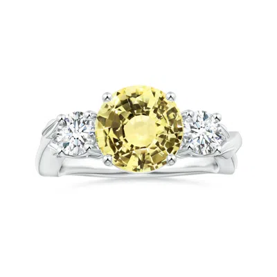 Angara Nature Inspired Gia Certified Yellow Sapphire Three Stone Ring With Diamonds In Metallic