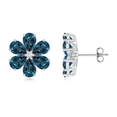 Angara Nature Inspired Lab-grown Alexandrite & Diamond Flower Earrings In Blue