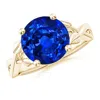 Angara Nature Inspired Lab-grown Blue Sapphire Crossover Engagement Ring With Leaf Motifs In Yellow Gold/deep Rich Blue