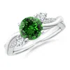 Angara Nature Inspired Lab-grown Emerald & Diamond Twisted Vine Engagement Ring In White Gold/rich Green