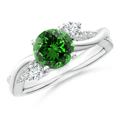 Angara Nature Inspired Lab-grown Emerald & Diamond Twisted Vine Engagement Ring In Metallic