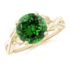 Angara Nature Inspired Lab-grown Emerald Crossover Engagement Ring With Leaf Motifs In Yellow Gold/rich Green
