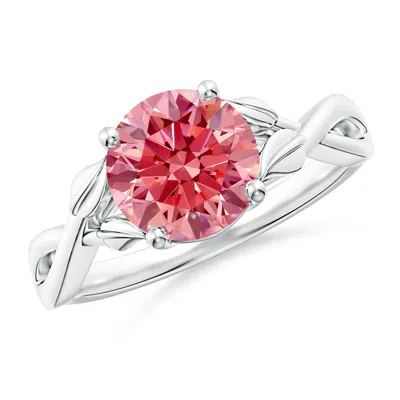 Angara Nature Inspired Lab-grown Fancy Intense Pink Diamond Crossover Ring With Leaf Motifs In Metallic