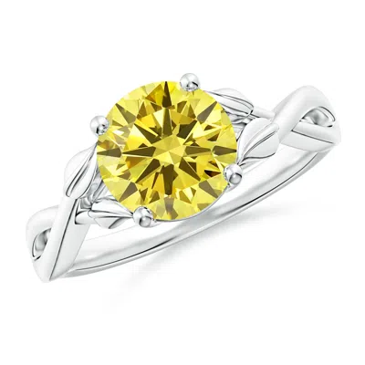 Angara Nature Inspired Lab-grown Fancy Intense Yellow Diamond Crossover Ring With Leaf Motifs In Metallic