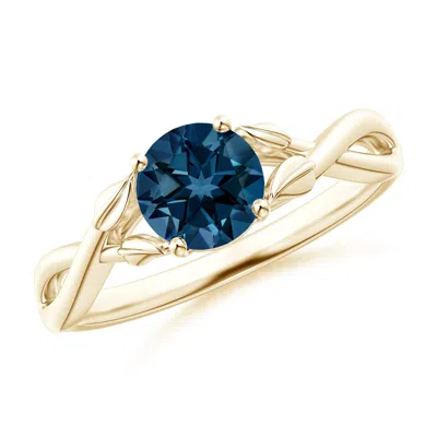 Angara Nature Inspired London Blue Topaz Crossover Ring With Leaf Motifs In Gold
