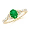 Angara Nature-inspired Oval Emerald Engagement Ring With Leaf Motifs In Yellow Gold/rich Medium Green