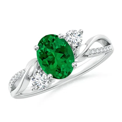 Angara Nature Inspired Oval Lab-grown Emerald Twisted Vine Engagement Ring In Green