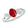 Angara Nature-inspired Oval Ruby Floral Engagement Ring In White Gold/medium Red