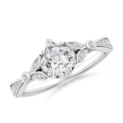 Angara Nature-inspired Pear Diamond Engagement Ring With Leaf Motifs In Metallic