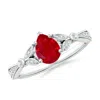 Angara Nature-inspired Pear Ruby Engagement Ring With Leaf Motifs In Platinum/medium Red
