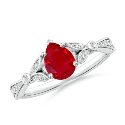 Angara Nature-inspired Pear Ruby Engagement Ring With Leaf Motifs In Metallic