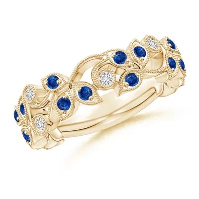 Angara Nature Inspired Round Blue Sapphire & Diamond Vine Ring
