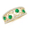 Angara Nature Inspired Round Emerald & Diamond Filigree Ring In Yellow Gold/rich Medium Green