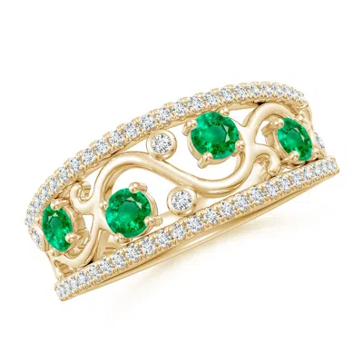 Angara Nature Inspired Round Emerald & Diamond Filigree Ring In Green