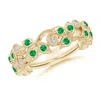 Angara Nature Inspired Round Emerald & Diamond Vine Ring In Yellow Gold/rich Medium Green