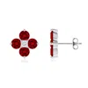 Angara Nature Inspired Round Lab-grown Ruby And Diamond Flower Stud Earrings In White Gold/deep Rich Red
