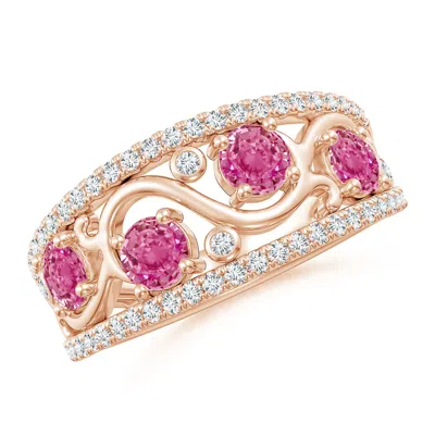 Angara Nature Inspired Round Pink Sapphire & Diamond Filigree Band