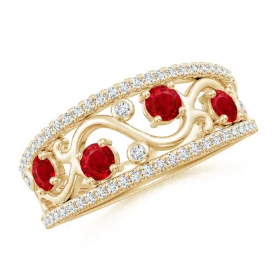 Angara Nature Inspired Round Ruby & Diamond Filigree Ring In Red