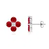 Angara Nature Inspired Round Ruby And Diamond Flower Stud Earrings In White Gold/medium Red