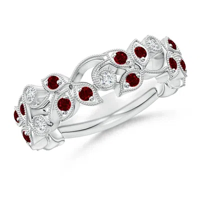 Angara Nature Inspired Round Ruby & Diamond Vine Ring In Red