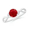 Angara Nature-inspired Round Ruby Hidden Halo Engagement Ring In White Gold/medium Red